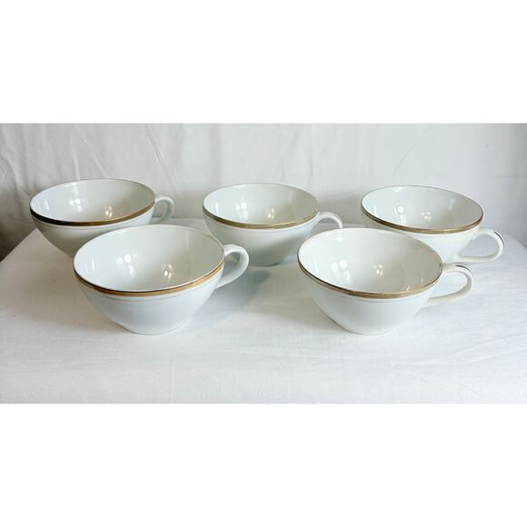 Set of 5 1960s Translucent Porcelain Royalton China Tea Cups with Gold Rim - Picture 5 of 6